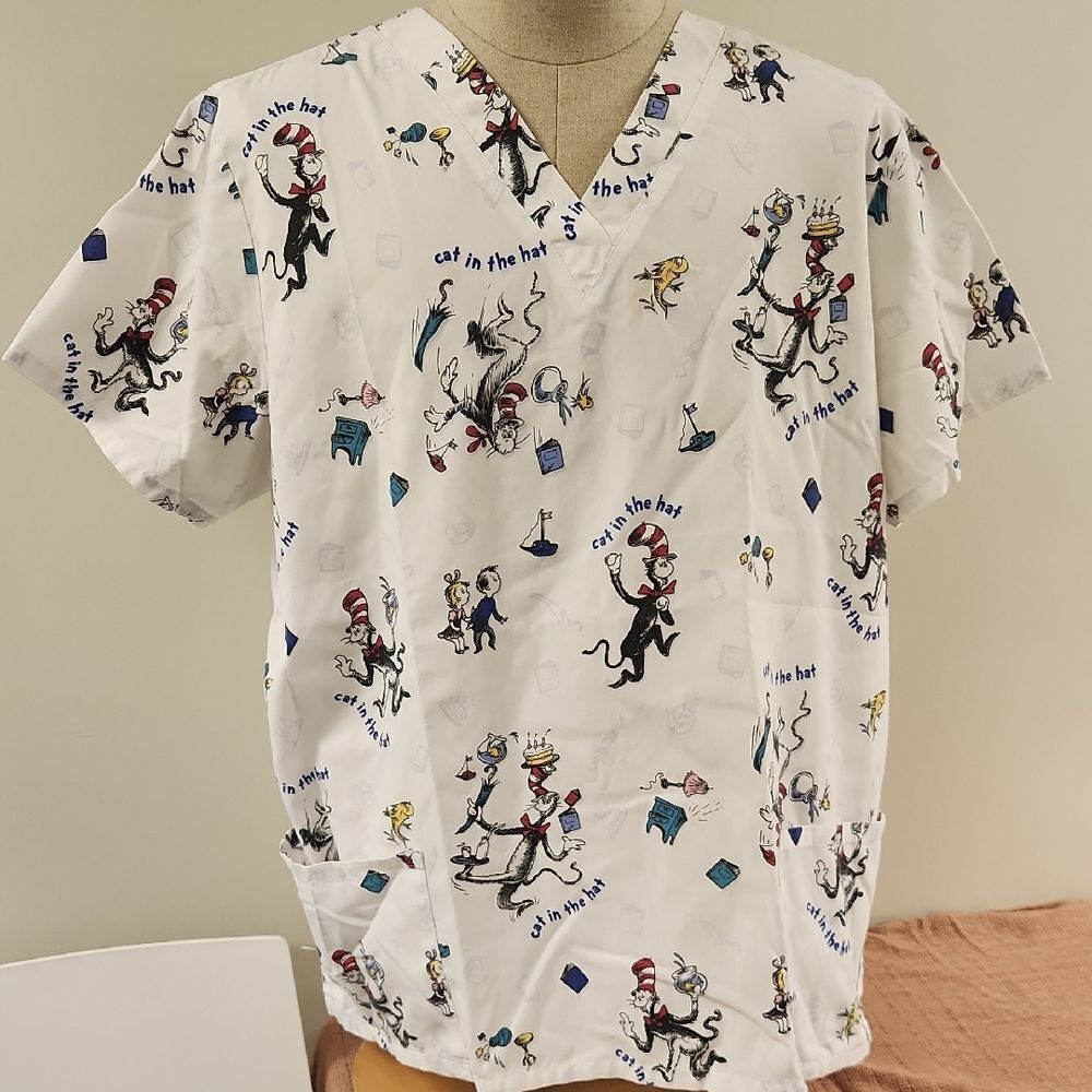 Cat In the Hat Dr. Seuss Scrub Top XL